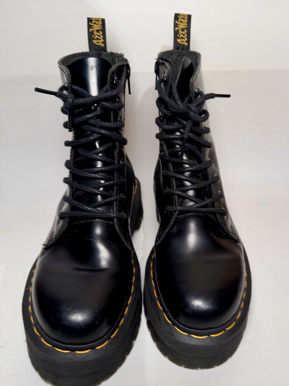 Dr. Martens Jadon Platform Leather Womens 7 Boot Black Polished Smooth Zip Side - Picture 3 of 16